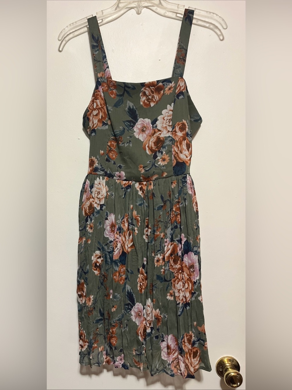 Xhilaration Olive Floral Pleated Midi Dress
